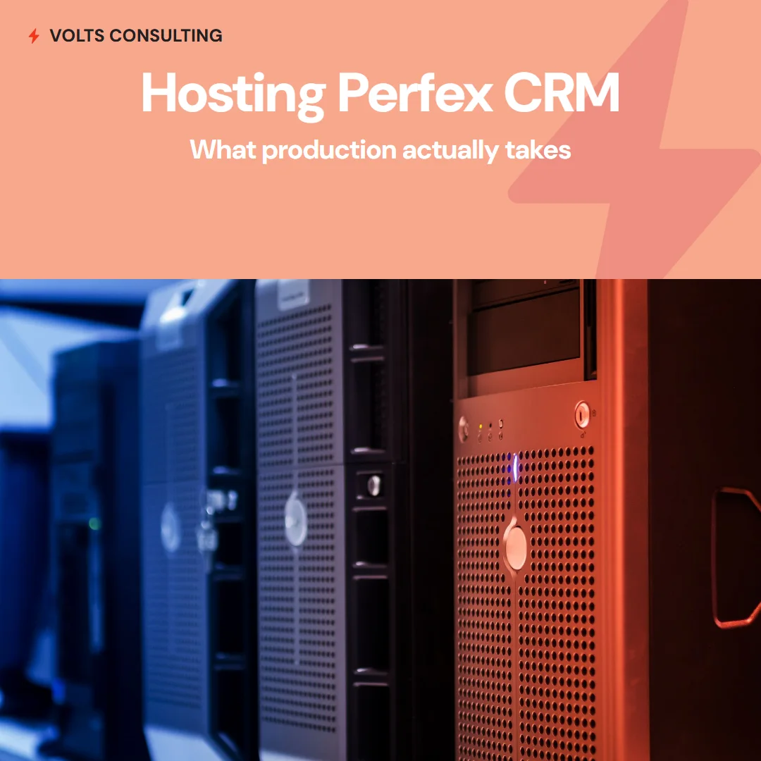 Server racks in a data center - Perfex CRM hosting requirements for production