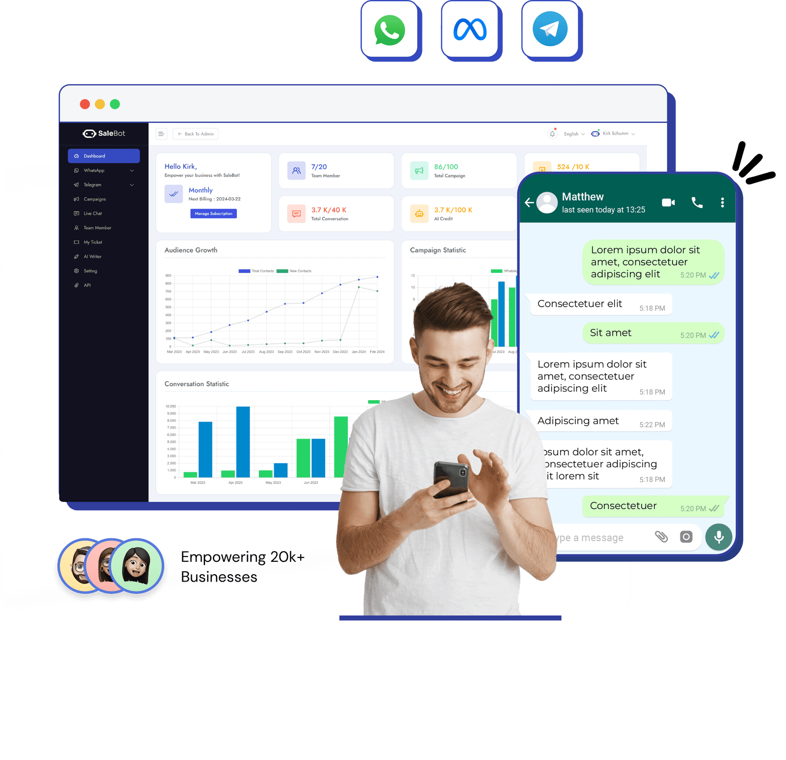 VoltsEngage analytics dashboard shown on a laptop and phone