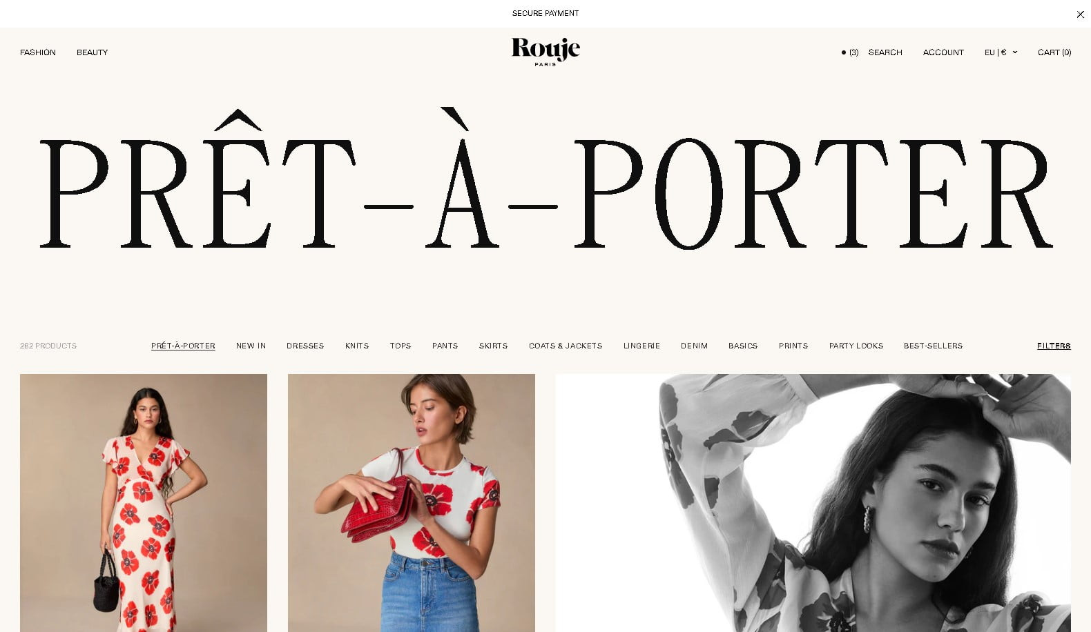 Rouje Prêt-à-Porter editorial homepage designed by Volts Consulting