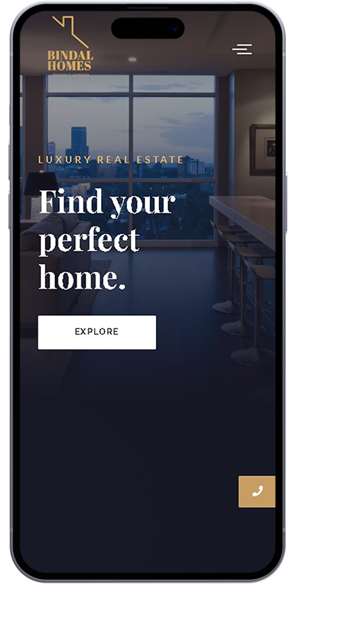 Mockup of iphone with Bindal Homes Property Experts website