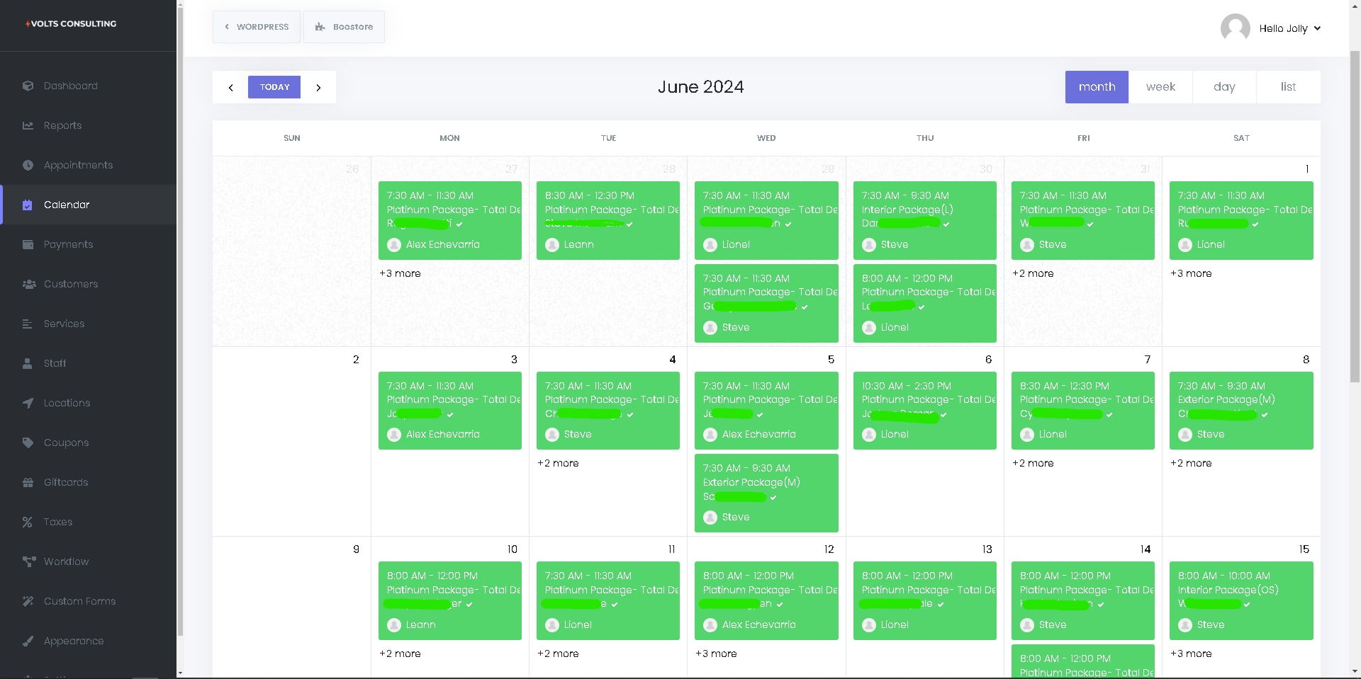 Calendar view Backend screenshot